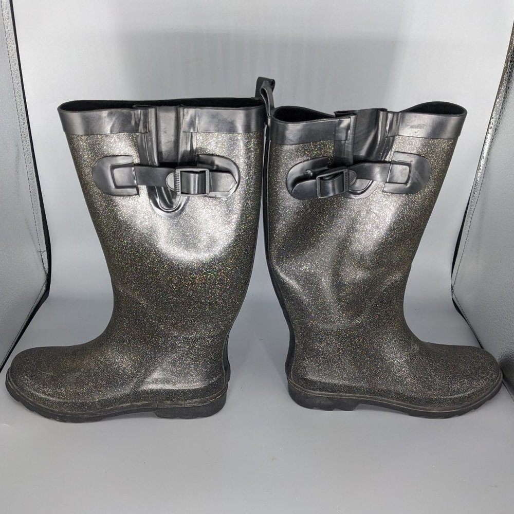 Capelli RBT 1830 Tall Rain Boots Black Glitter US Women's SIZE 7